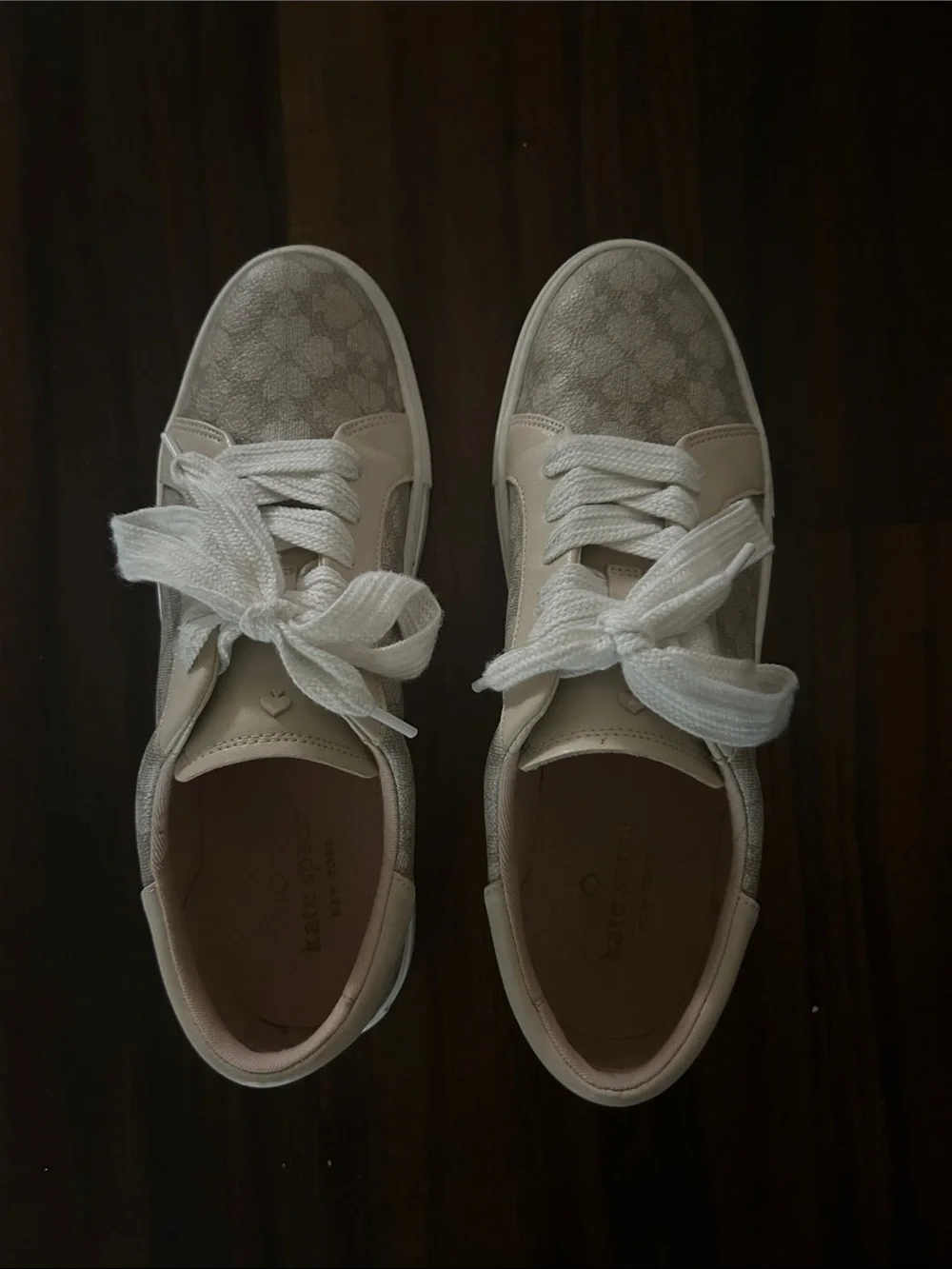 kate spade Cream and Beige Logo-Print Leather Sneakers